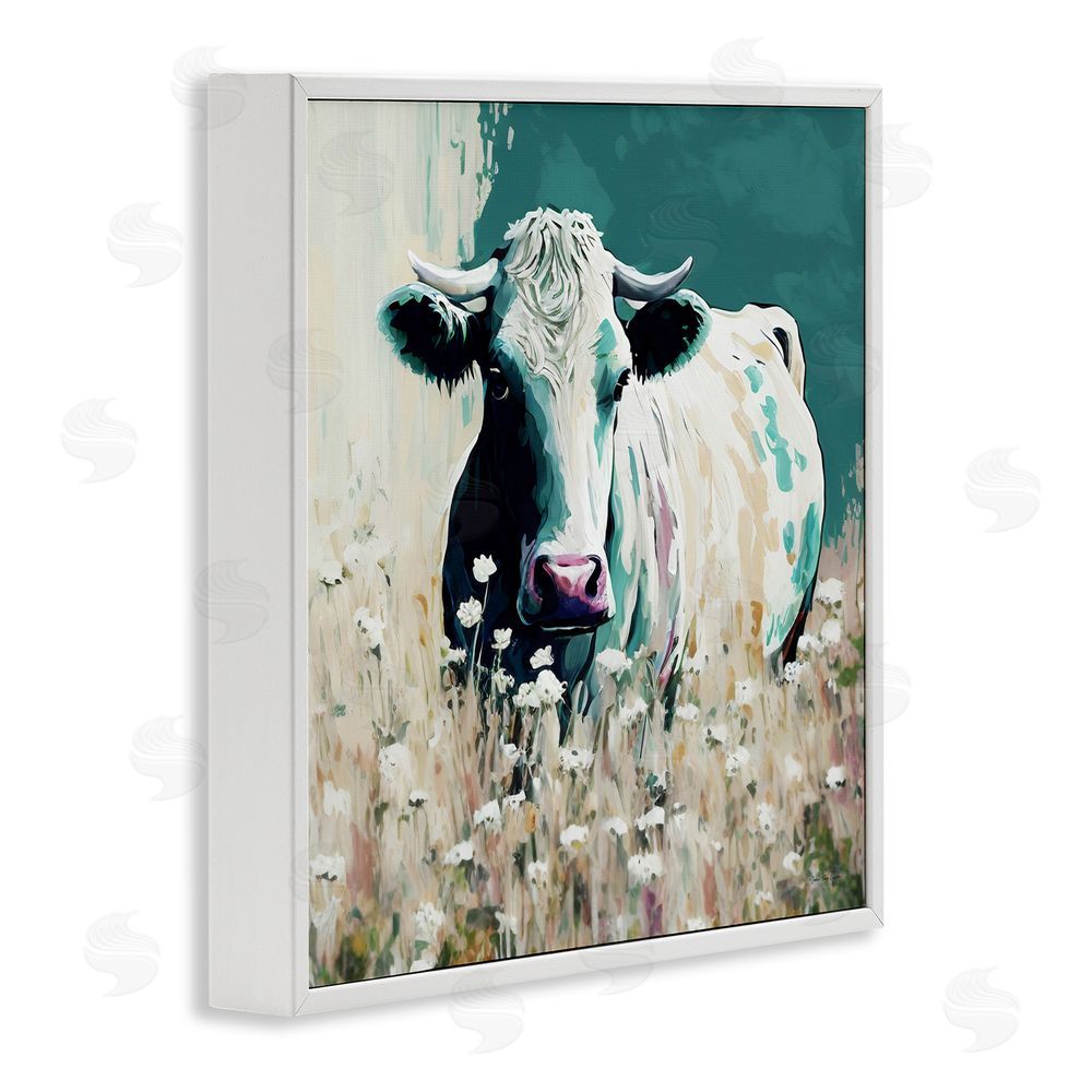 Seven Trees Design Modern Cow in Meadow White Framed Glicee Wall Art Print