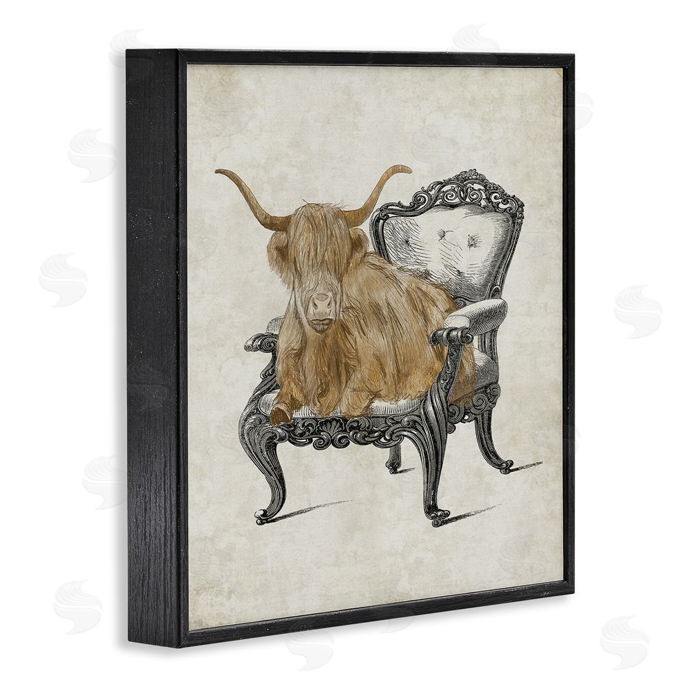 Elizabeth Medley Longhorn & Vintage Armchair Black Framed Glicee Wall Art Print