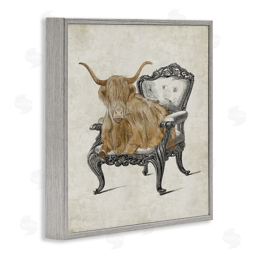 Elizabeth Medley Longhorn & Vintage Armchair Gray Framed Glicee Wall Art Print