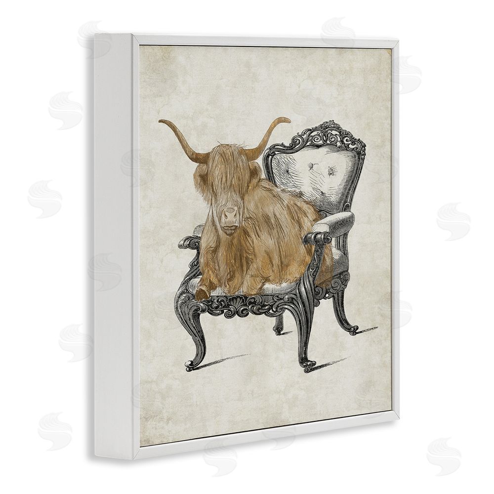 Elizabeth Medley Longhorn & Vintage Armchair White Framed Glicee Wall Art Print