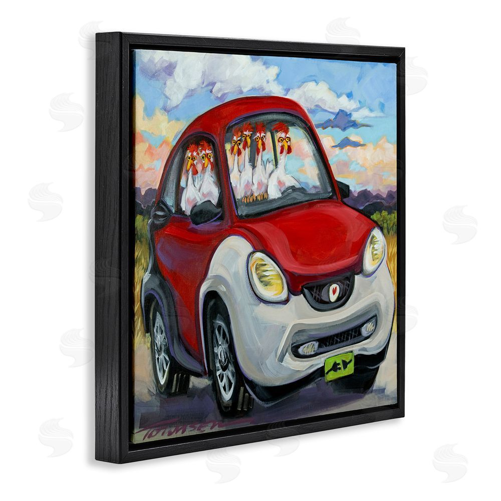 CR Townsend Chickens Driving Car Black Floating Frame Canvas Wall Art Print