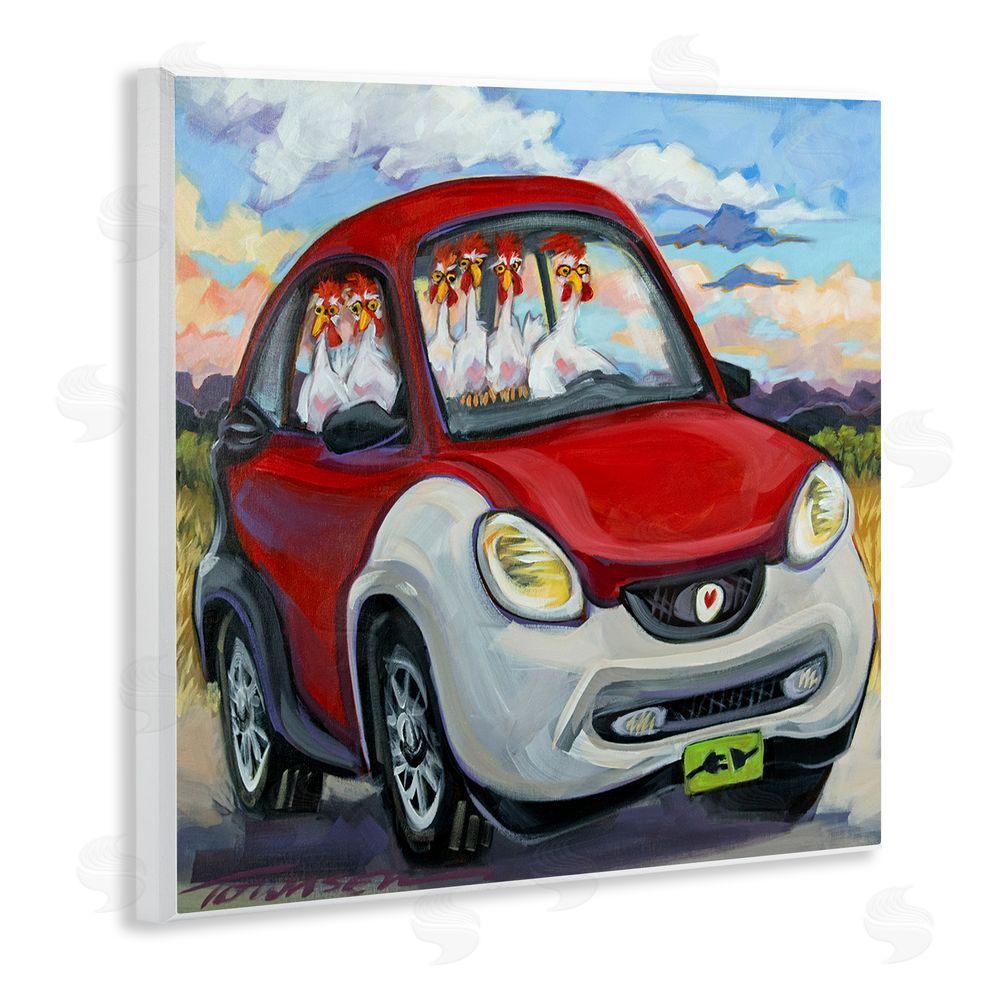 CR Townsend Chickens Driving Car Wooden Wall Plaque Art Print