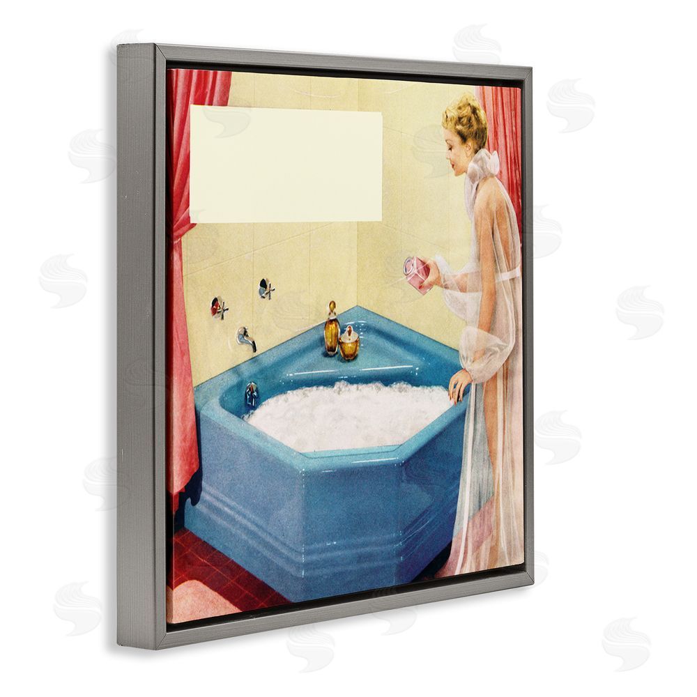Kathy Alper Vintage Bubble Bath Girl Gray Floating Frame Canvas Wall Art Print