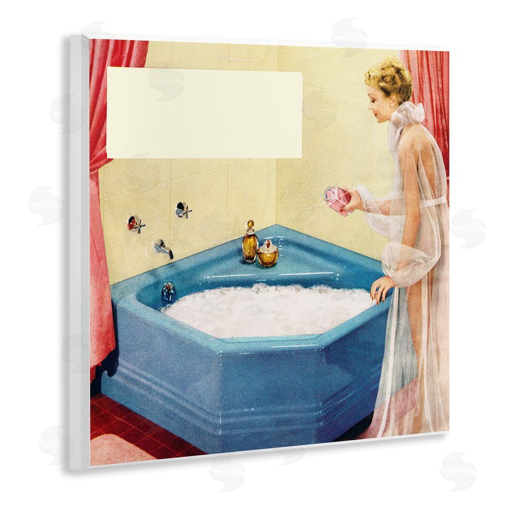 Kathy Alper Vintage Bubble Bath Girl Wooden Wall Plaque Art Print