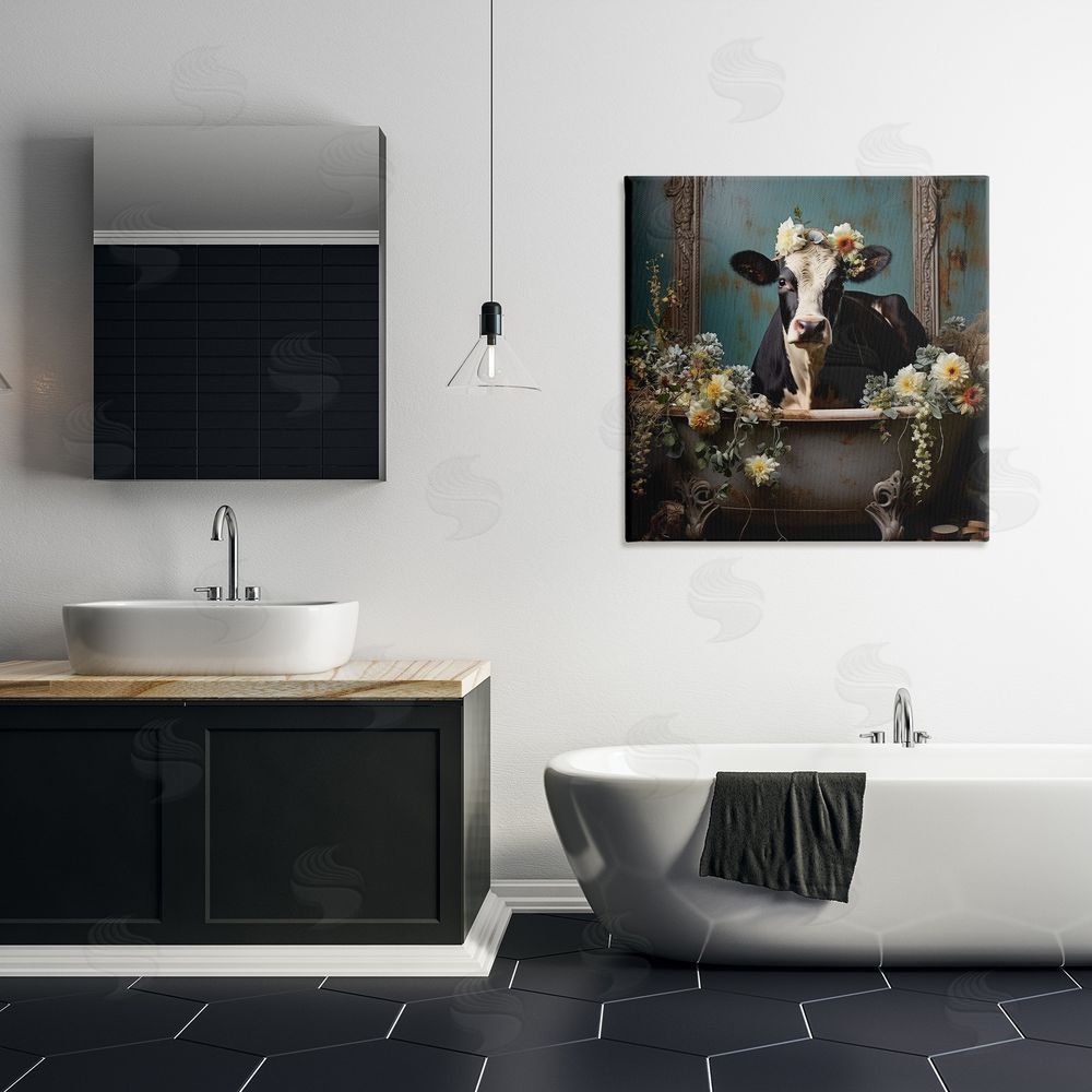 Lazar Studio Vintage Cow in Bathtub Canvas Wall Art in Room