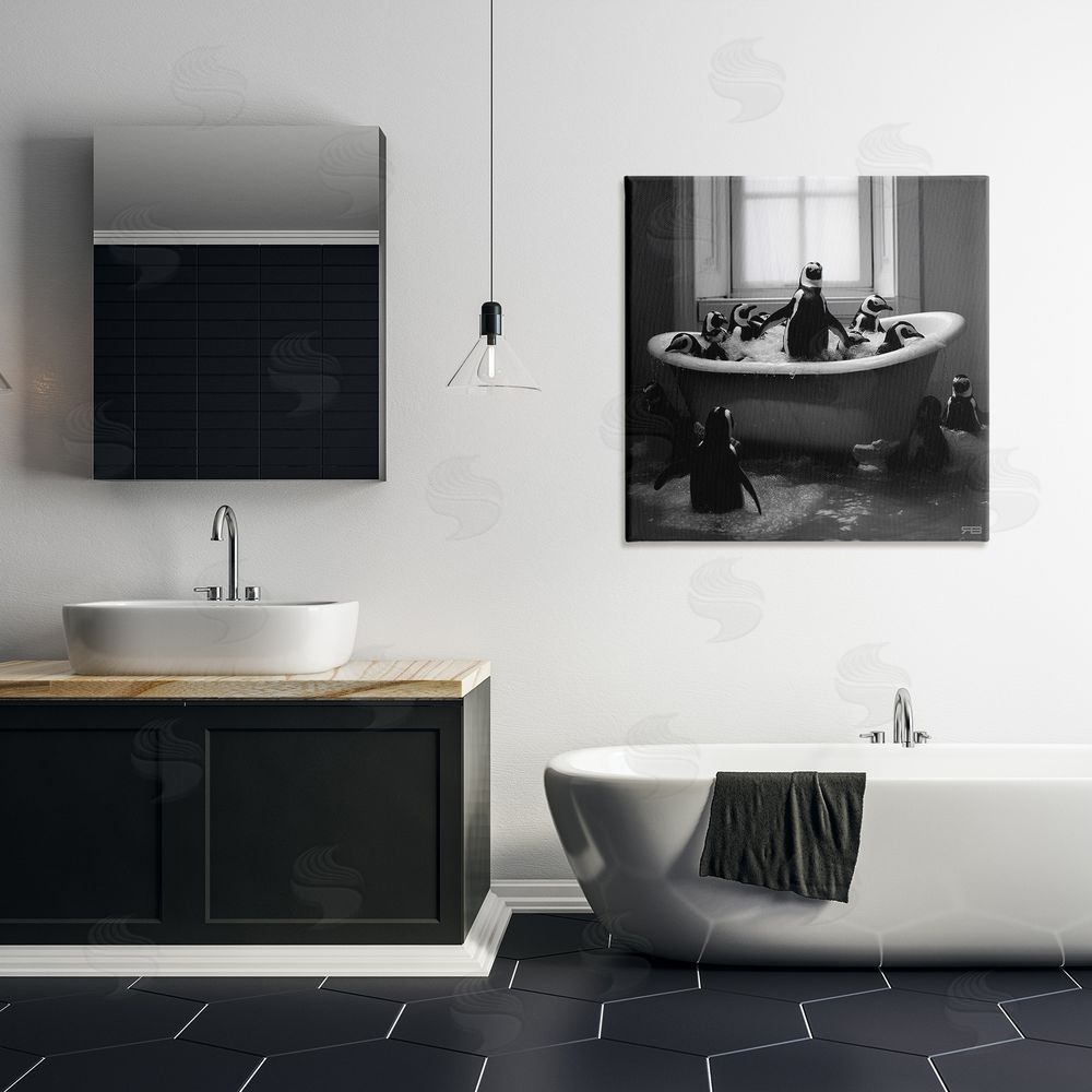 RB Penguin Flock in Tub Canvas Wall Art in Room