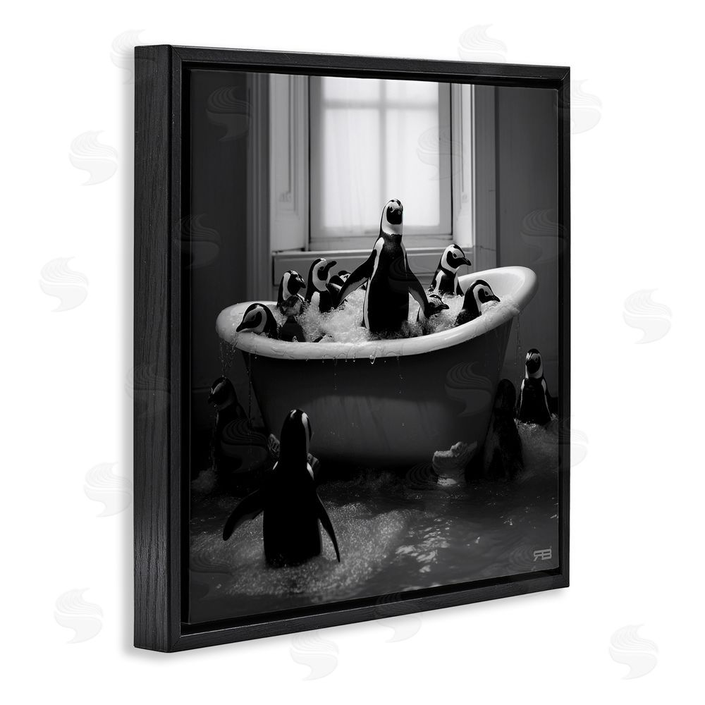 RB Penguin Flock in Tub Black Floating Frame Canvas Wall Art Print