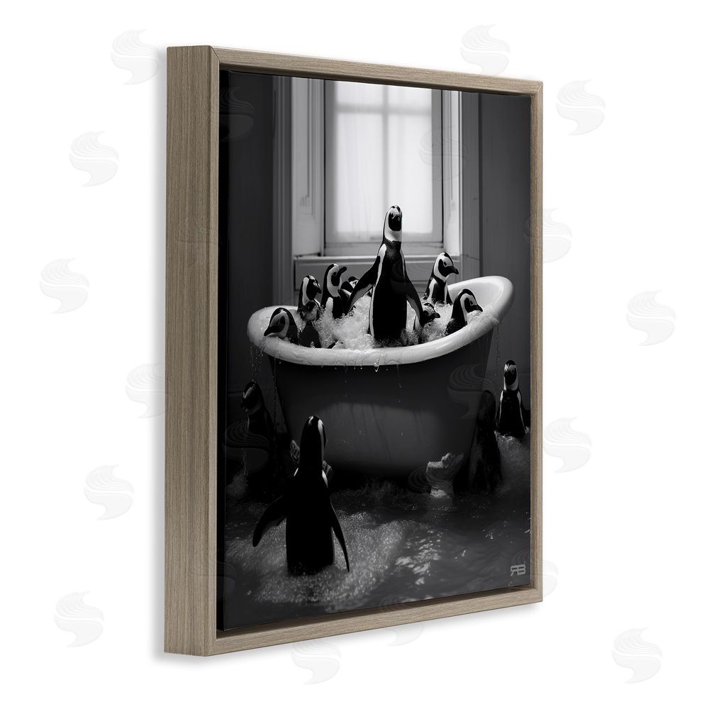 RB Penguin Flock in Tub Brown Floating Frame Canvas Wall Art Print