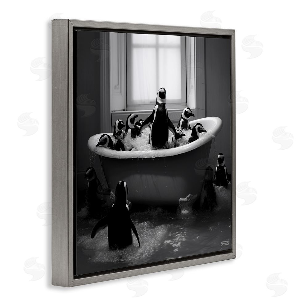 RB Penguin Flock in Tub Gray Floating Frame Canvas Wall Art Print