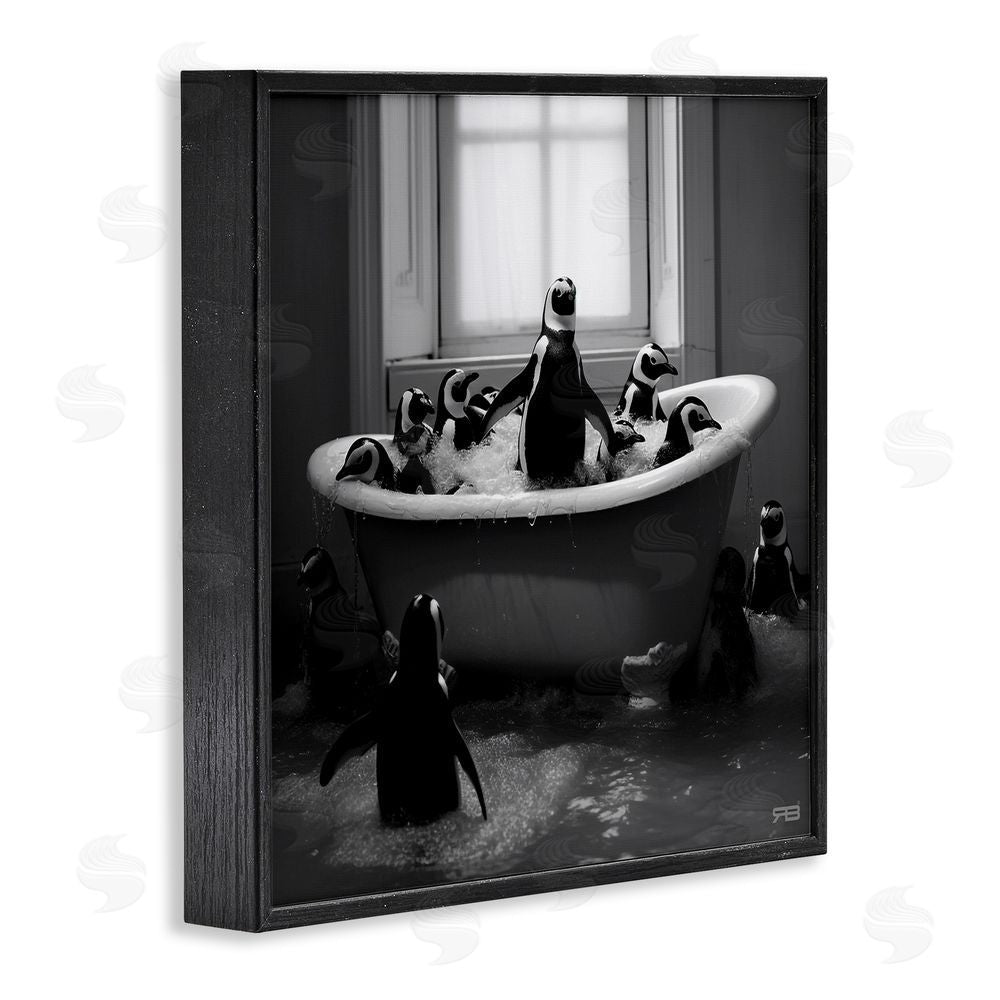 RB Penguin Flock in Tub Black Framed Glicee Wall Art Print