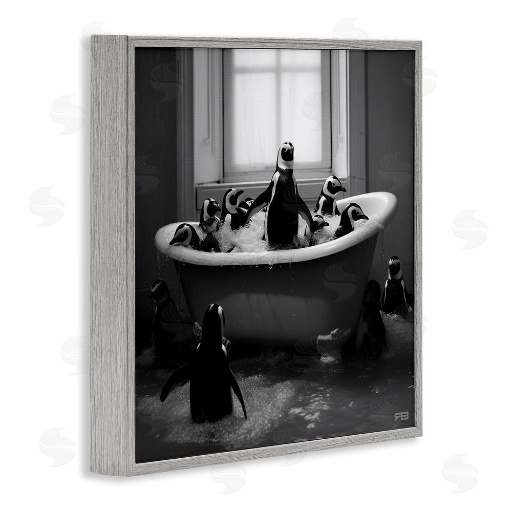 RB Penguin Flock in Tub Gray Framed Glicee Wall Art Print