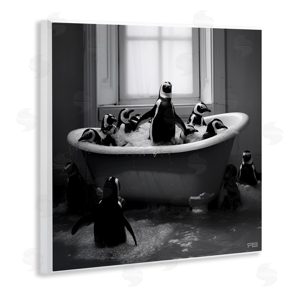 RB Penguin Flock in Tub Wooden Wall Plaque Art Print