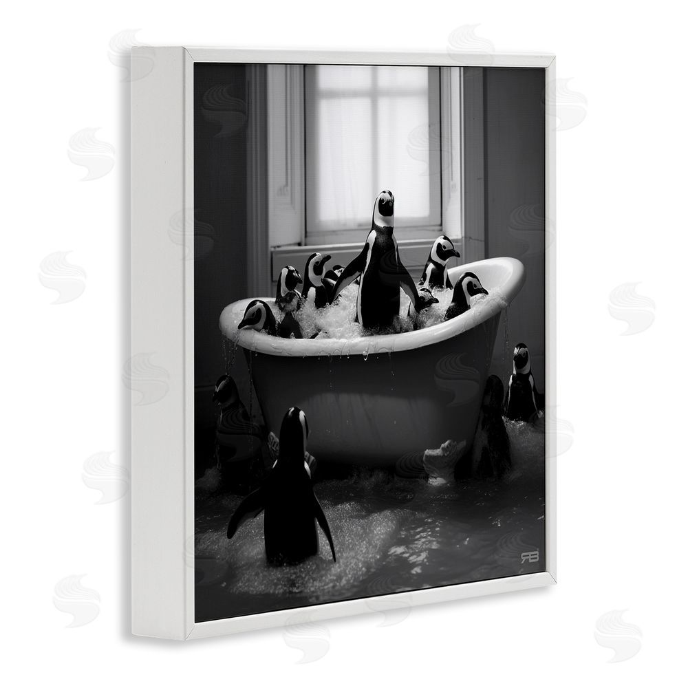 RB Penguin Flock in Tub White Framed Glicee Wall Art Print