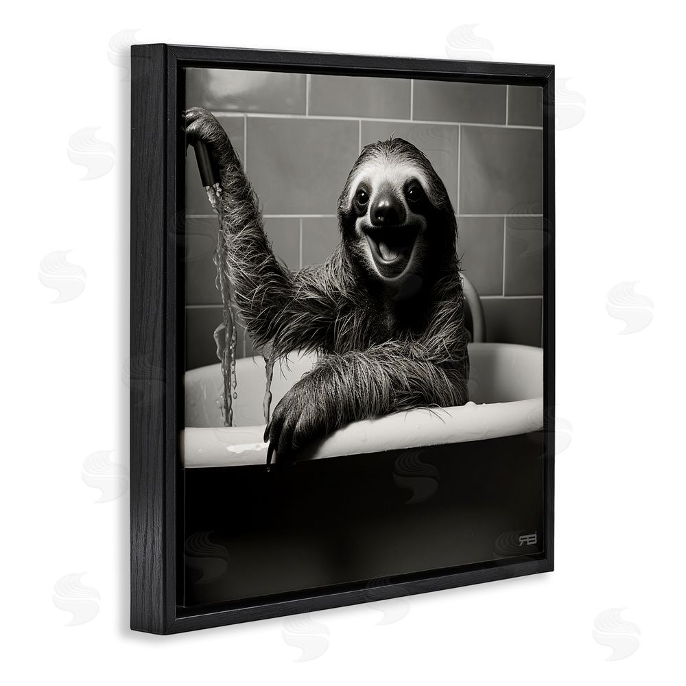 RB Smiling Sloth in Tub Black Floating Frame Canvas Wall Art Print
