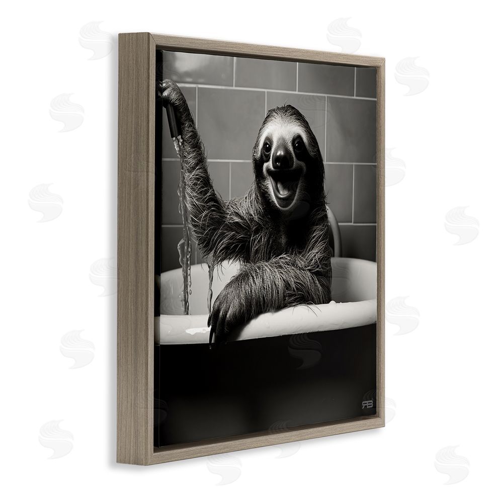 RB Smiling Sloth in Tub Brown Floating Frame Canvas Wall Art Print