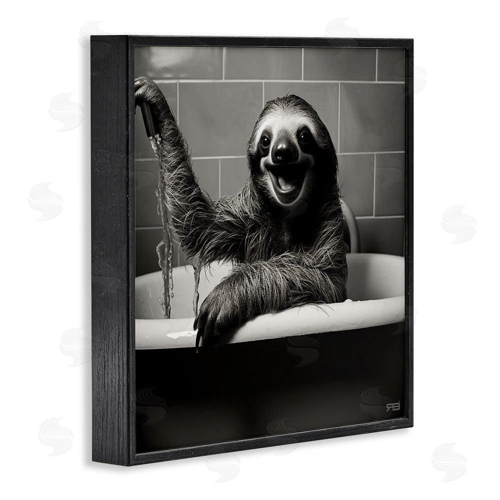 RB Smiling Sloth in Tub Black Framed Glicee Wall Art Print