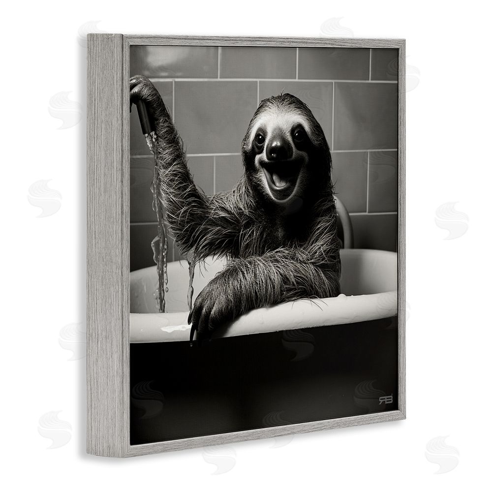 RB Smiling Sloth in Tub Gray Framed Glicee Wall Art Print