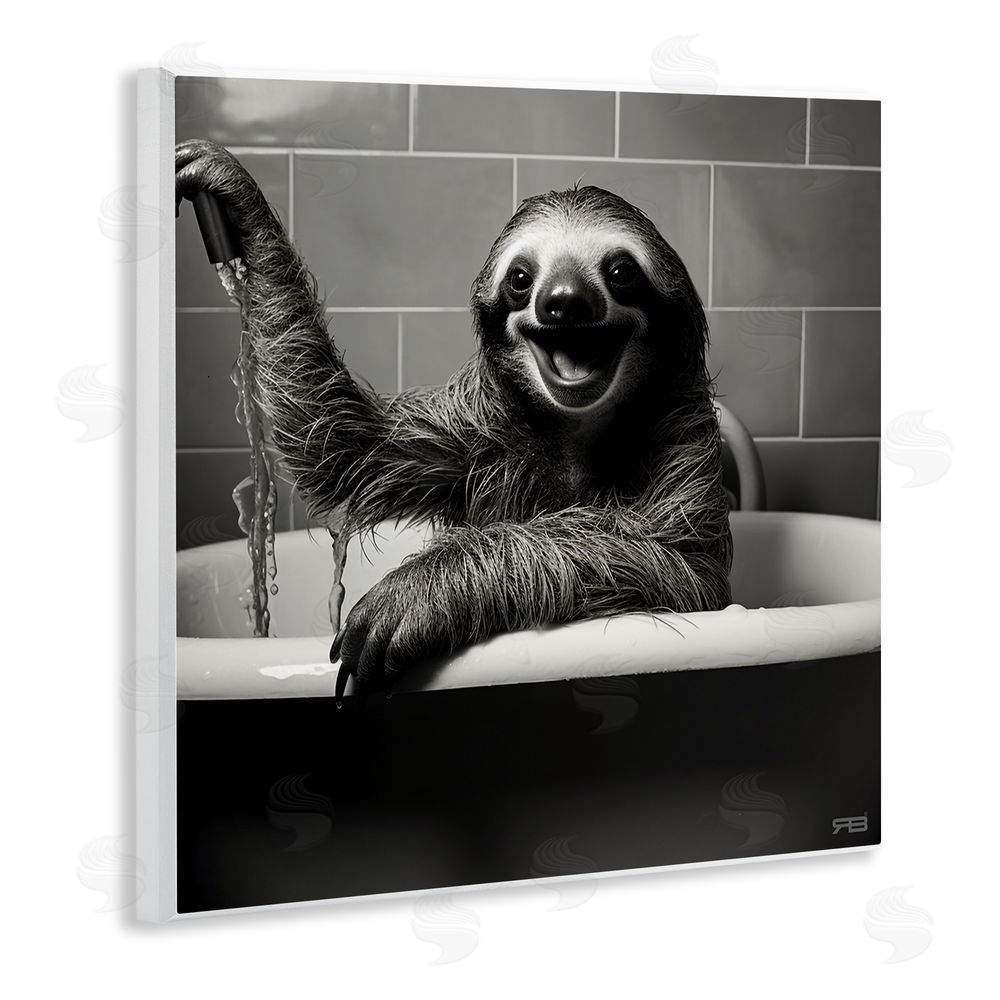 RB Smiling Sloth in Tub Wooden Wall Plaque Art Print