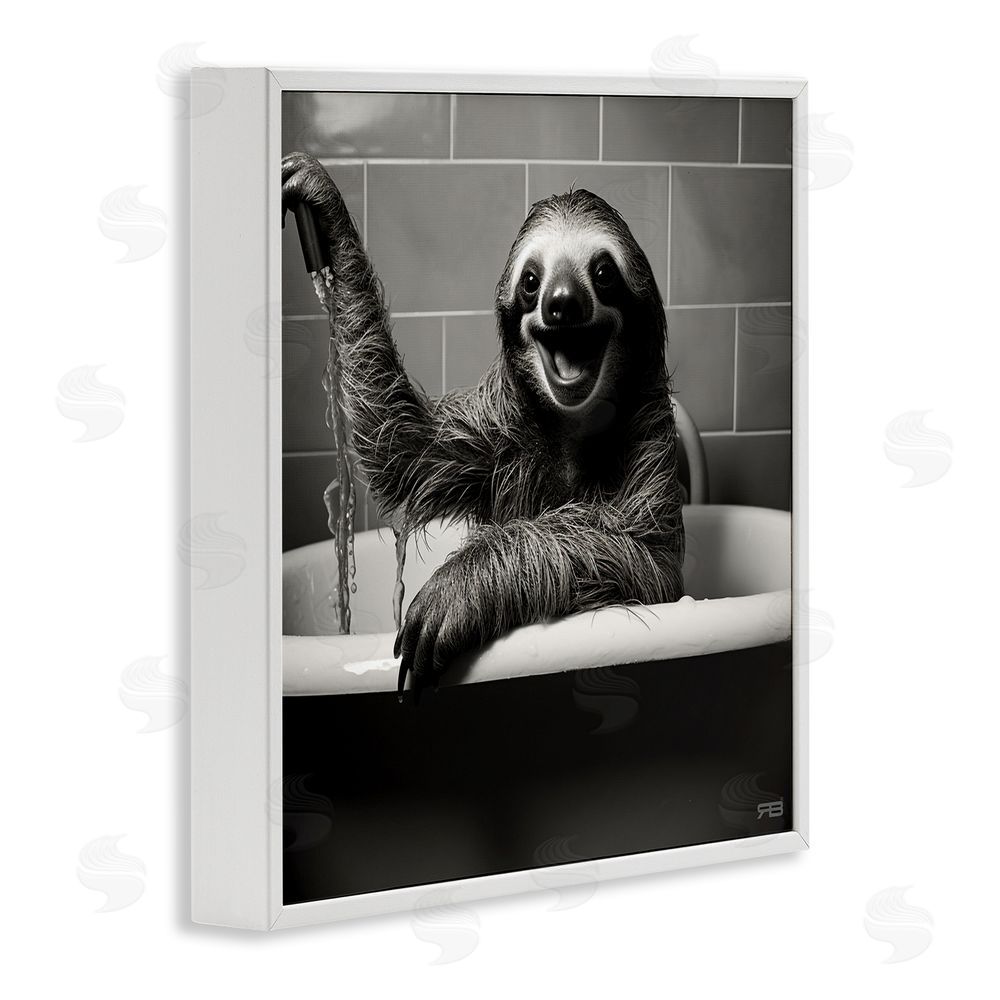 RB Smiling Sloth in Tub White Framed Glicee Wall Art Print