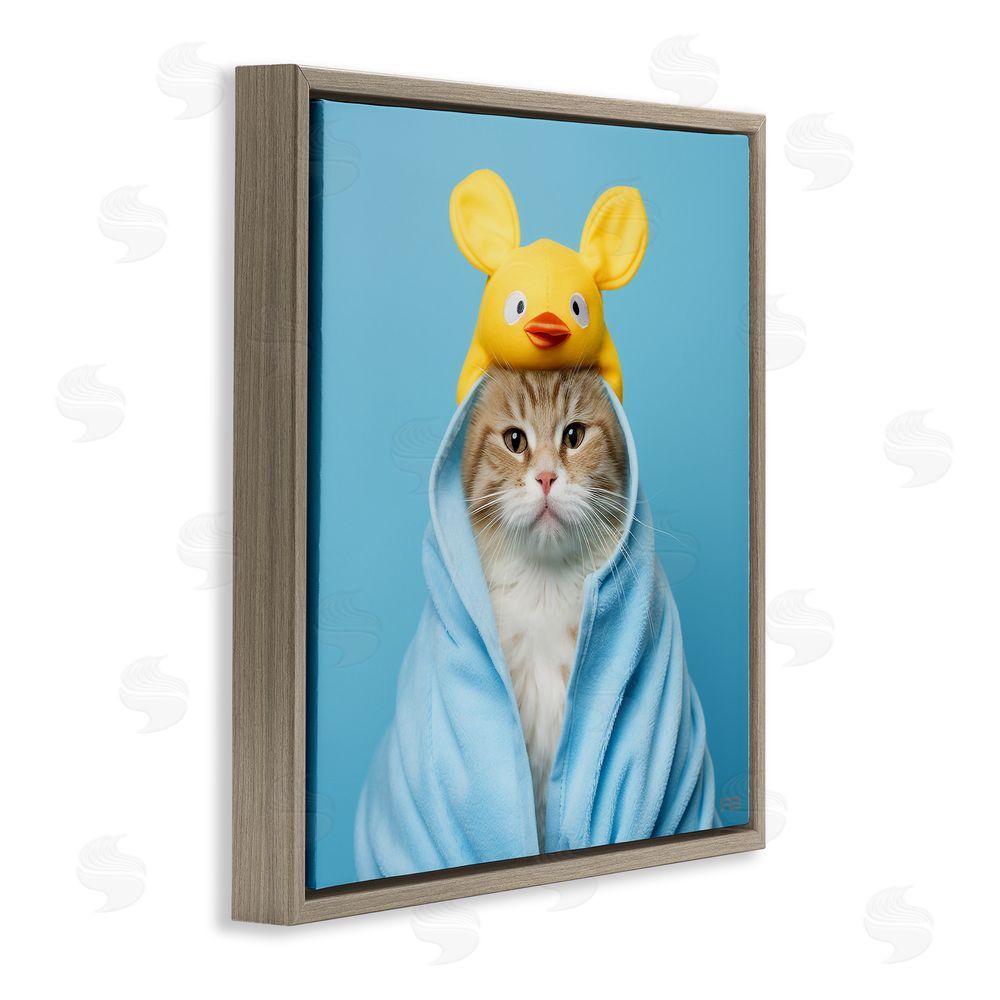 RB Cat in Cozy Bathrobe Brown Floating Frame Canvas Wall Art Print