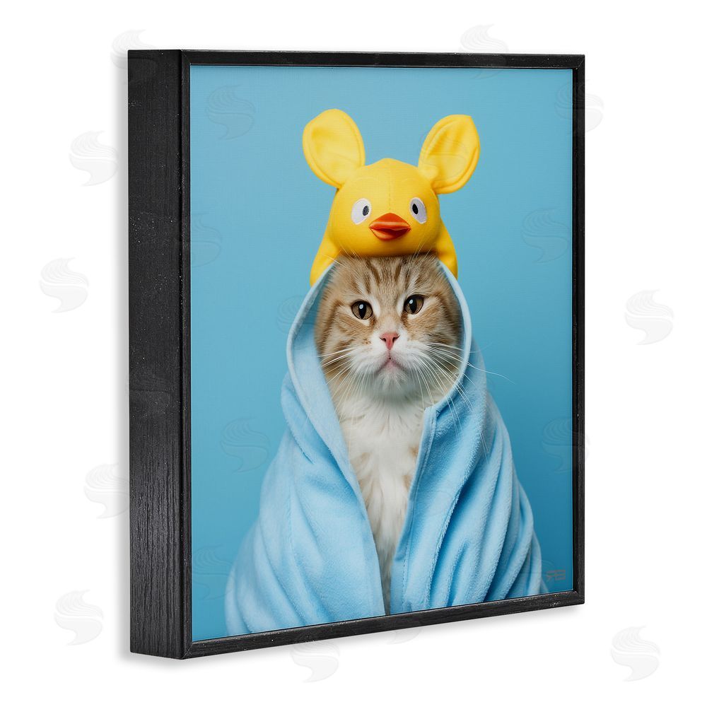 RB Cat in Cozy Bathrobe Black Framed Glicee Wall Art Print