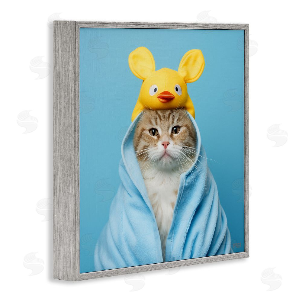 RB Cat in Cozy Bathrobe Gray Framed Glicee Wall Art Print