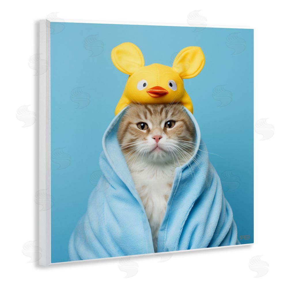 RB Cat in Cozy Bathrobe Wooden Wall Plaque Art Print
