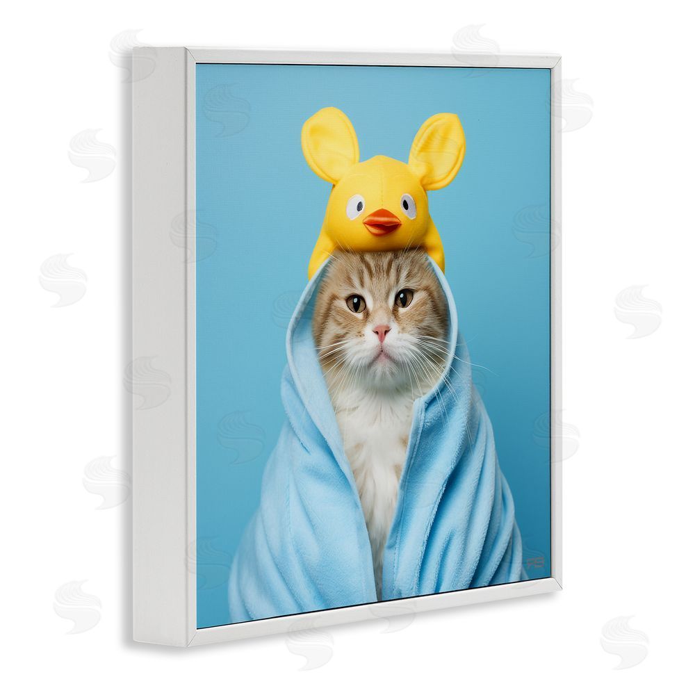 RB Cat in Cozy Bathrobe White Framed Glicee Wall Art Print