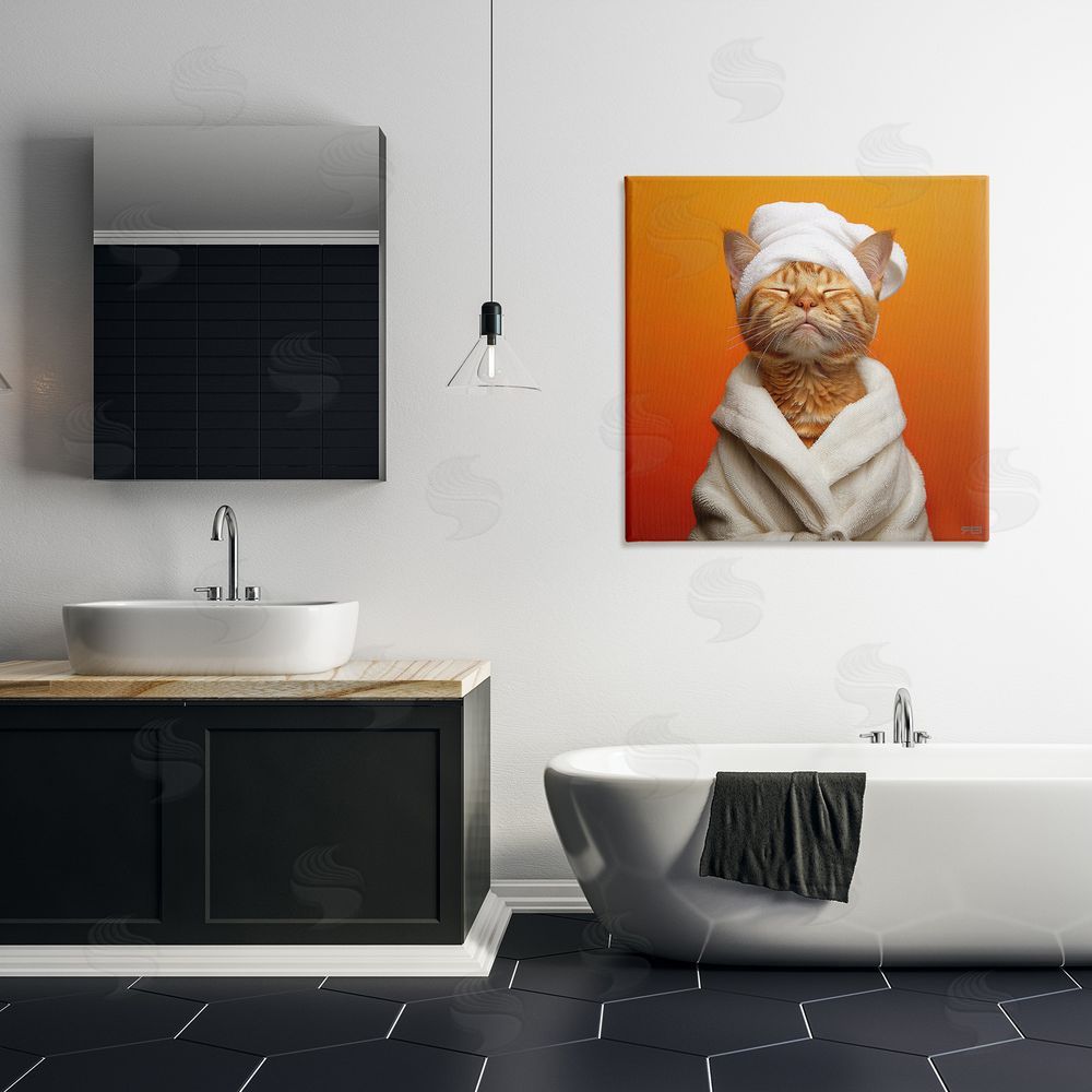 RB Cat in Bathrobe Canvas Wall Art in Room