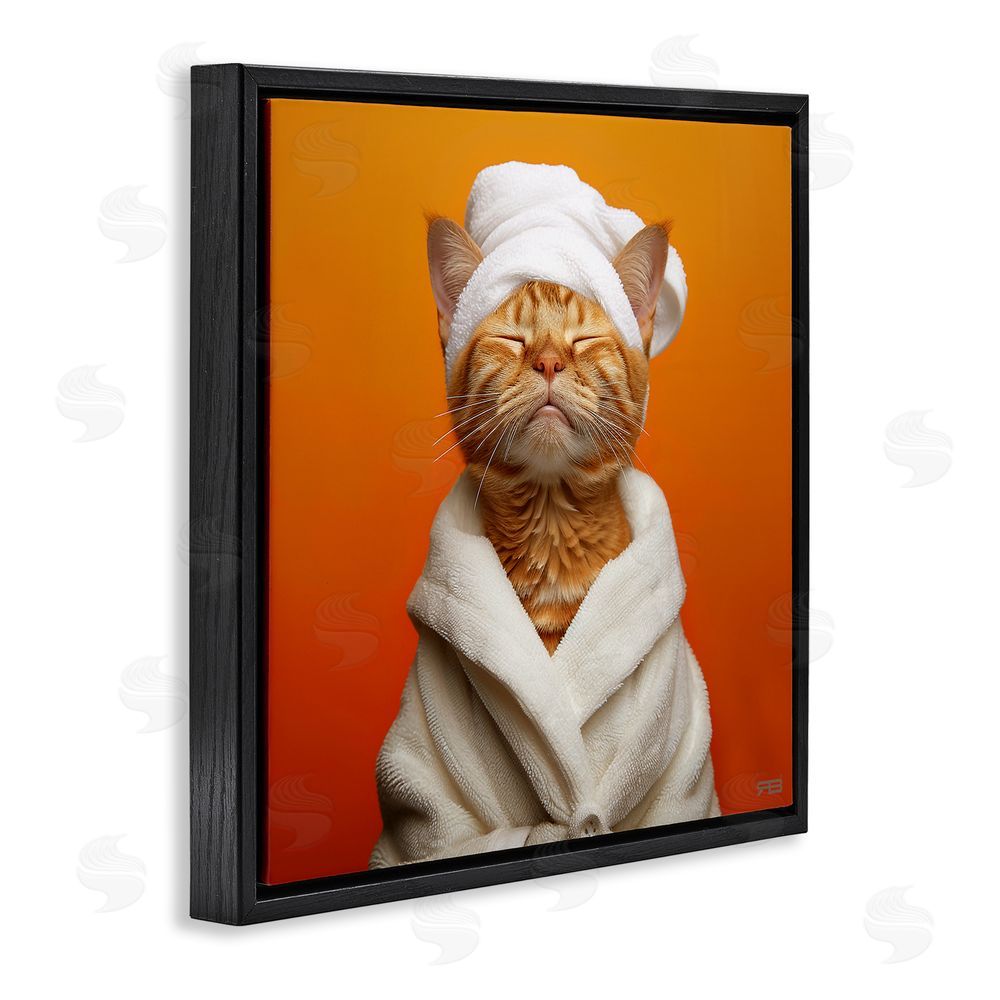 RB Cat in Bathrobe Black Floating Frame Canvas Wall Art Print