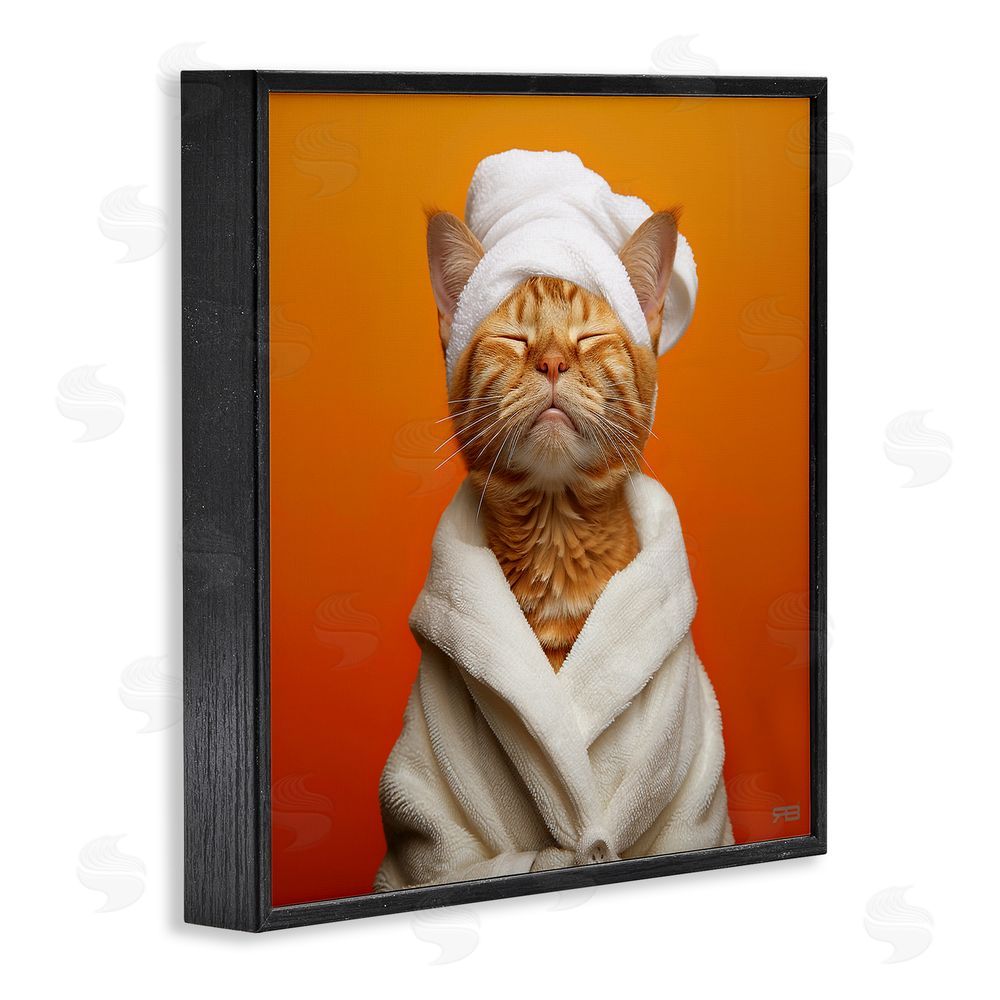 RB Cat in Bathrobe Black Framed Glicee Wall Art Print
