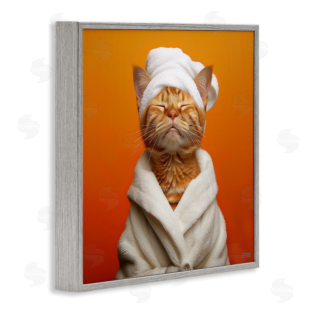 RB Cat in Bathrobe Gray Framed Glicee Wall Art Print