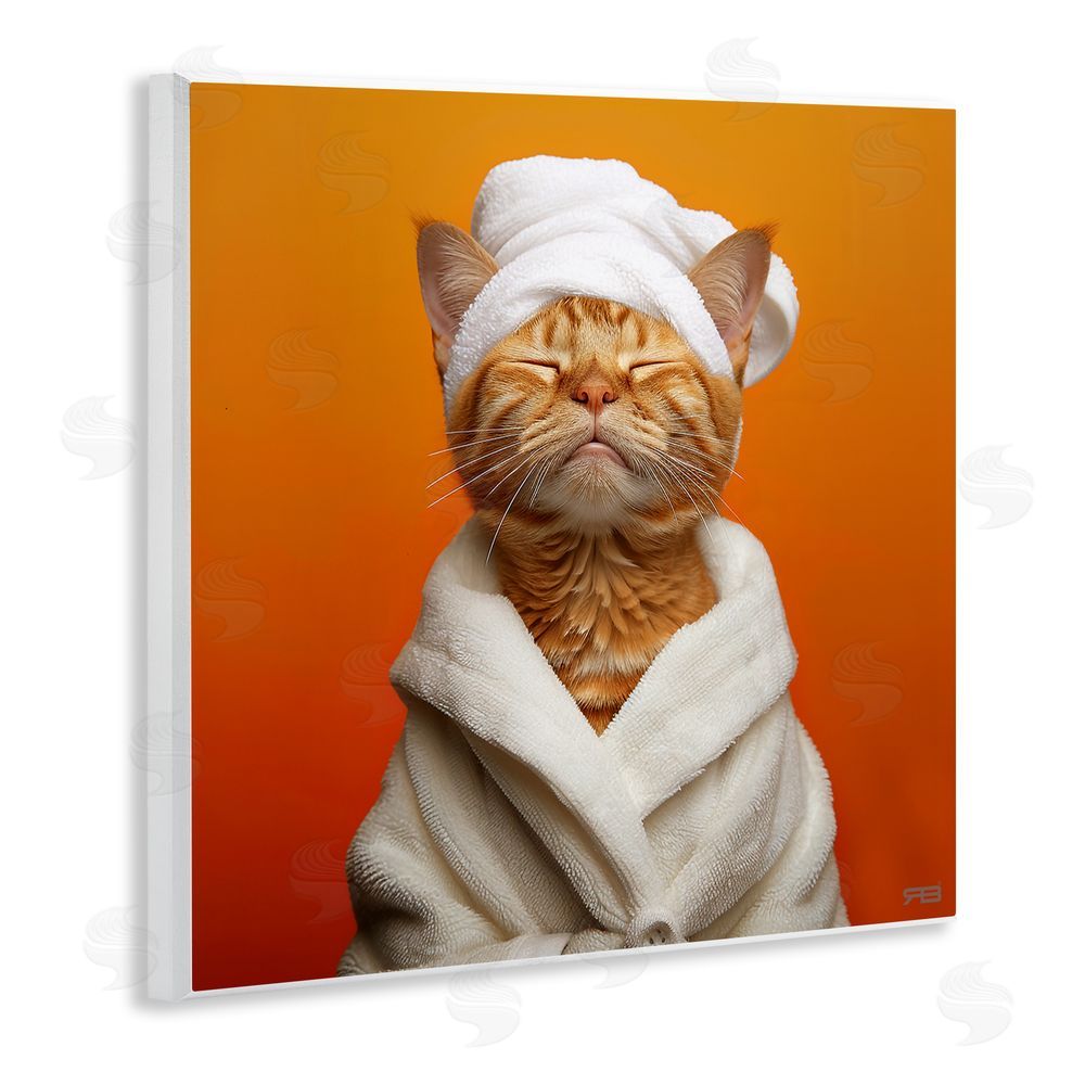 RB Cat in Bathrobe Wooden Wall Plaque Art Print