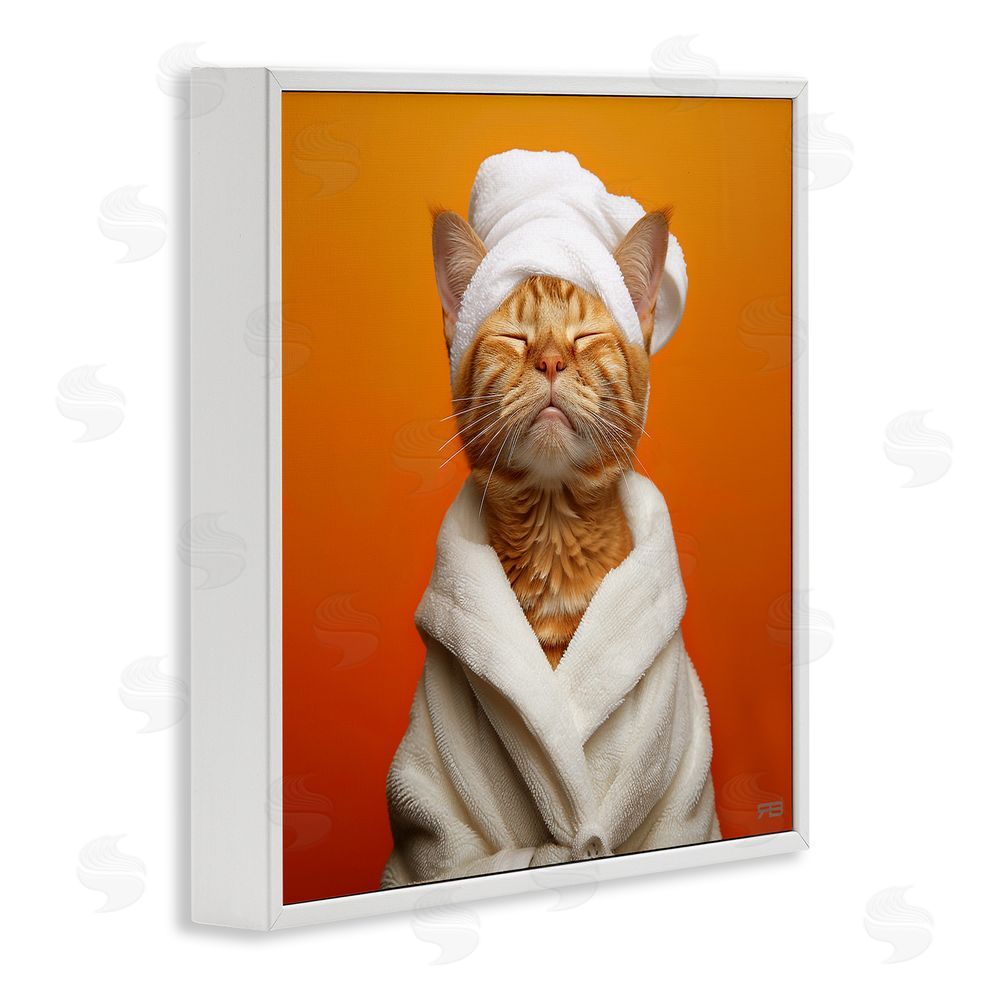 RB Cat in Bathrobe White Framed Glicee Wall Art Print