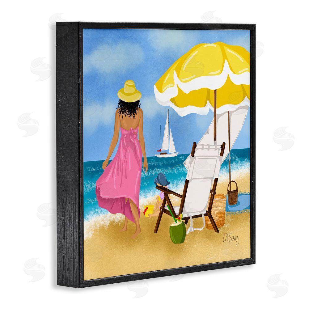 Ale Saiz Studio Woman Strolling Beach Black Framed Glicee Wall Art Print