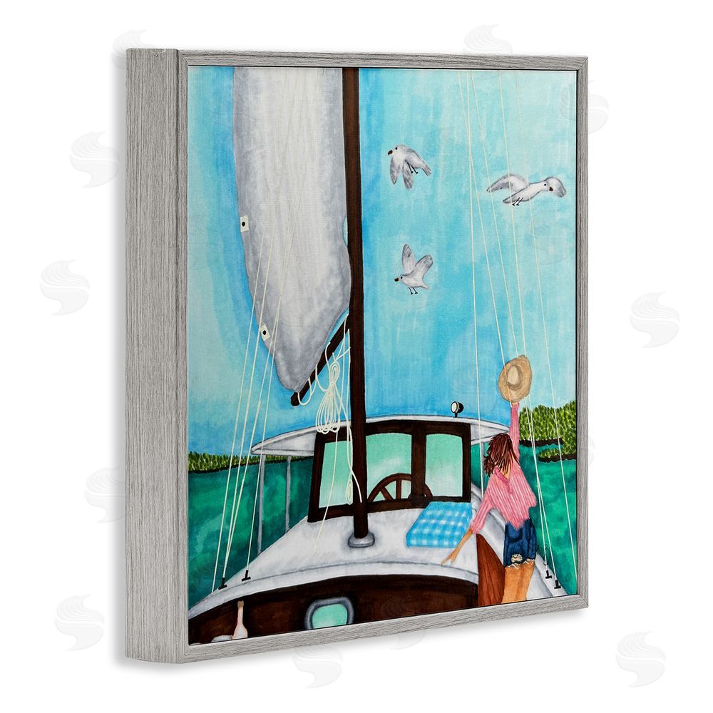 Ale Saiz Studio Girl on Boat Scene Gray Framed Glicee Wall Art Print