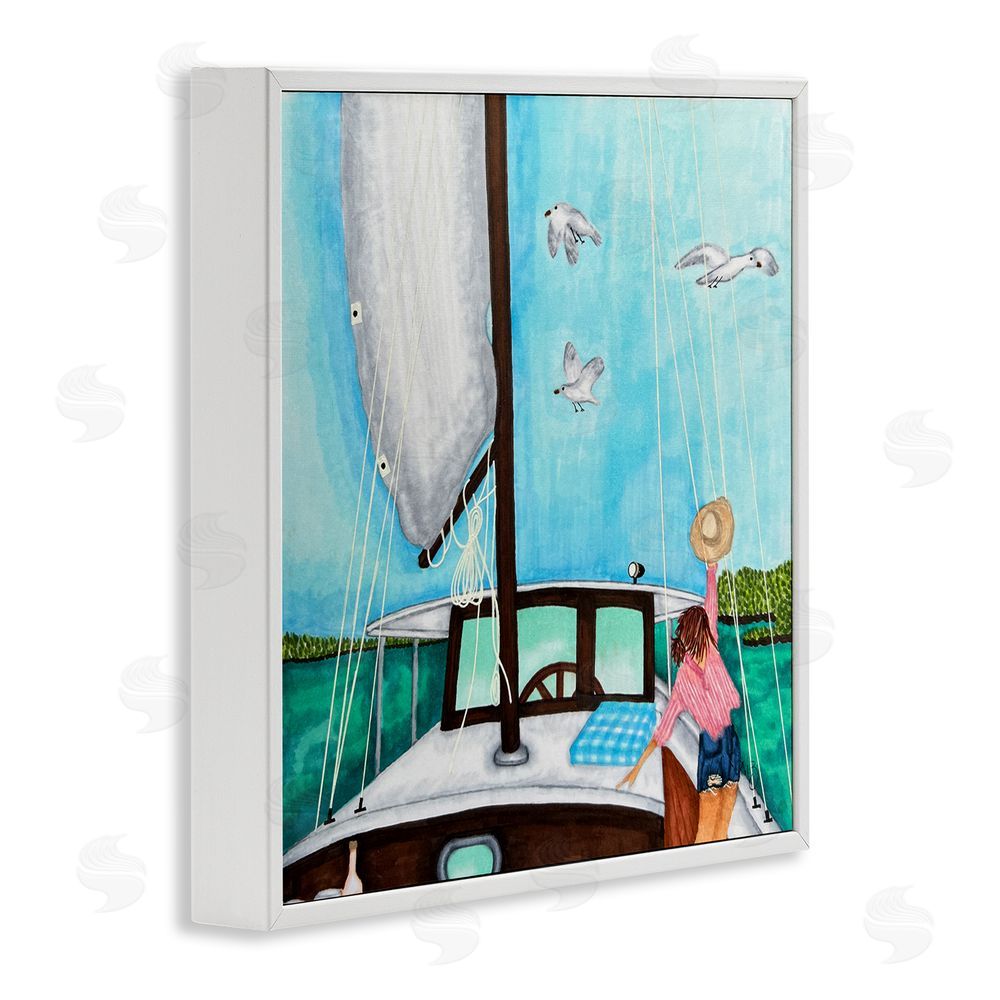 Ale Saiz Studio Girl on Boat Scene White Framed Glicee Wall Art Print