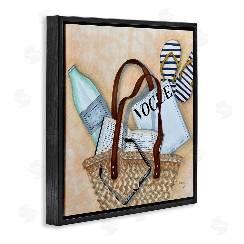 Ale Saiz Studio Summer Beach Bag Black Floating Frame Canvas Wall Art Print