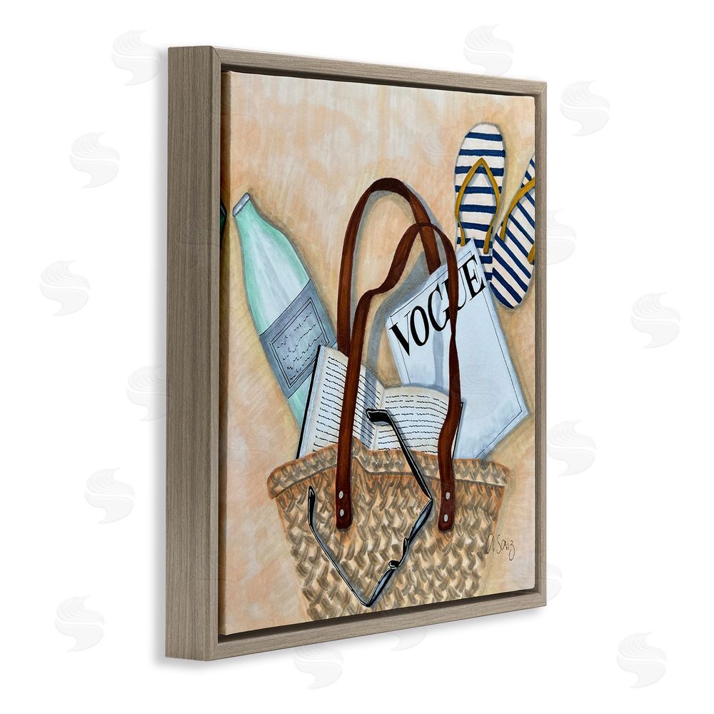 Ale Saiz Studio Summer Beach Bag Brown Floating Frame Canvas Wall Art Print