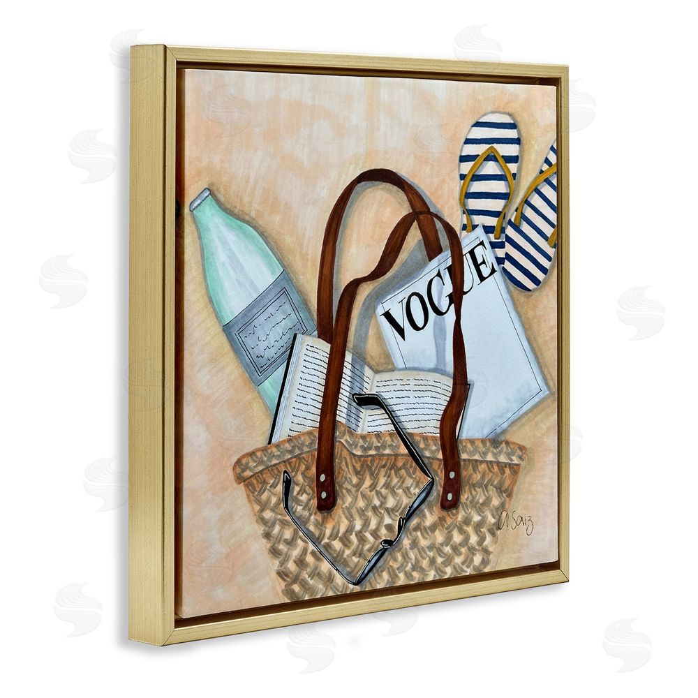 Ale Saiz Studio Summer Beach Bag Gold Floating Frame Canvas Wall Art Print
