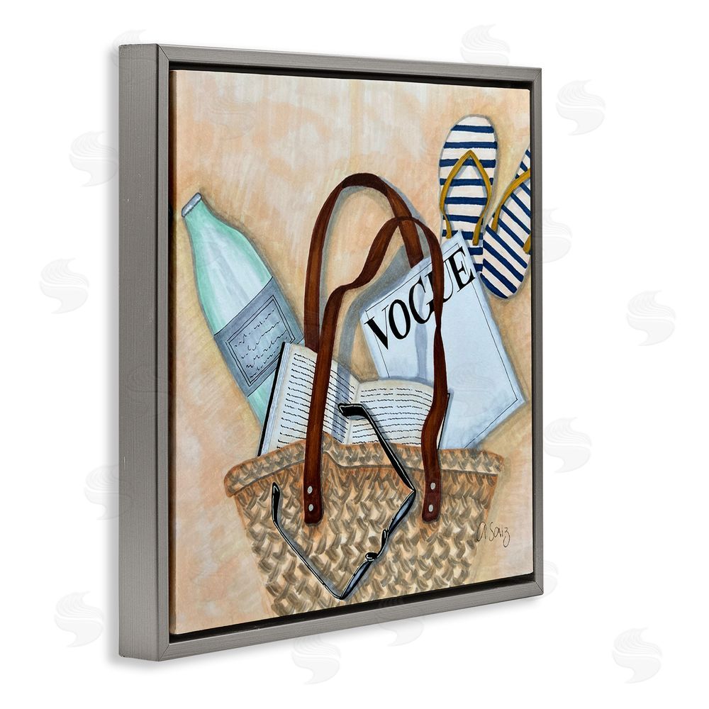 Ale Saiz Studio Summer Beach Bag Gray Floating Frame Canvas Wall Art Print