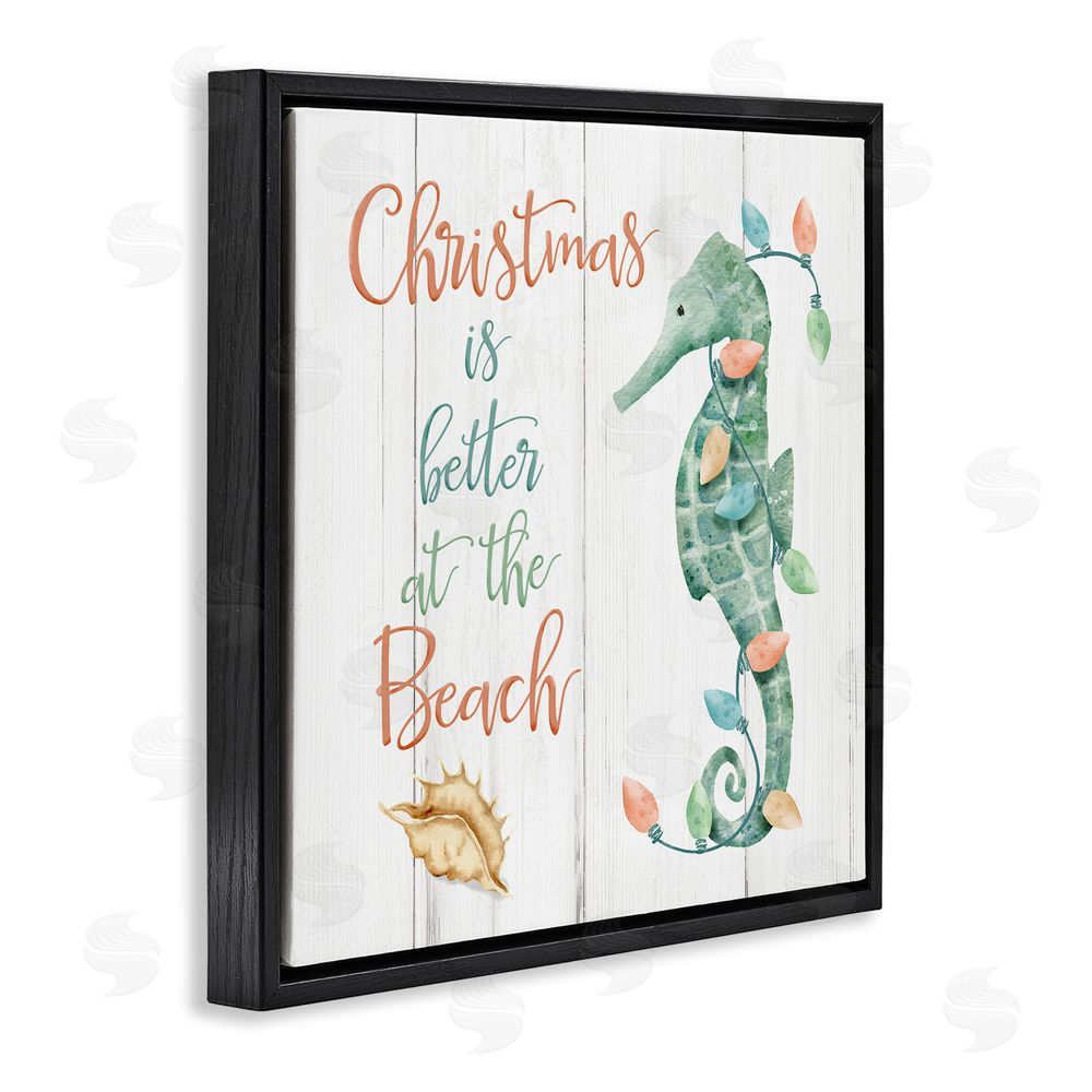 Deane Beesley Christmas Better At Beach Black Floating Frame Canvas Wall Art Print
