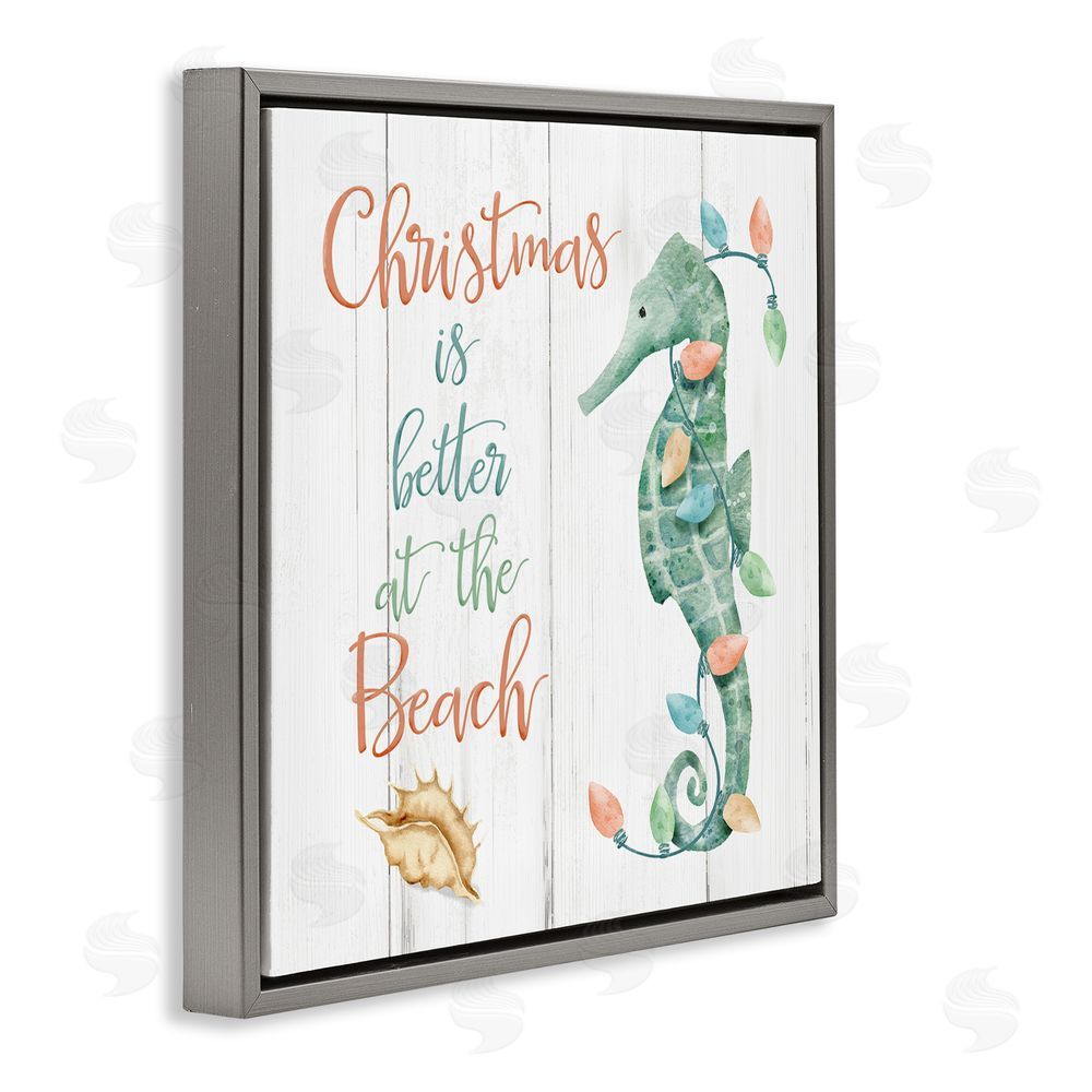 Deane Beesley Christmas Better At Beach Gray Floating Frame Canvas Wall Art Print