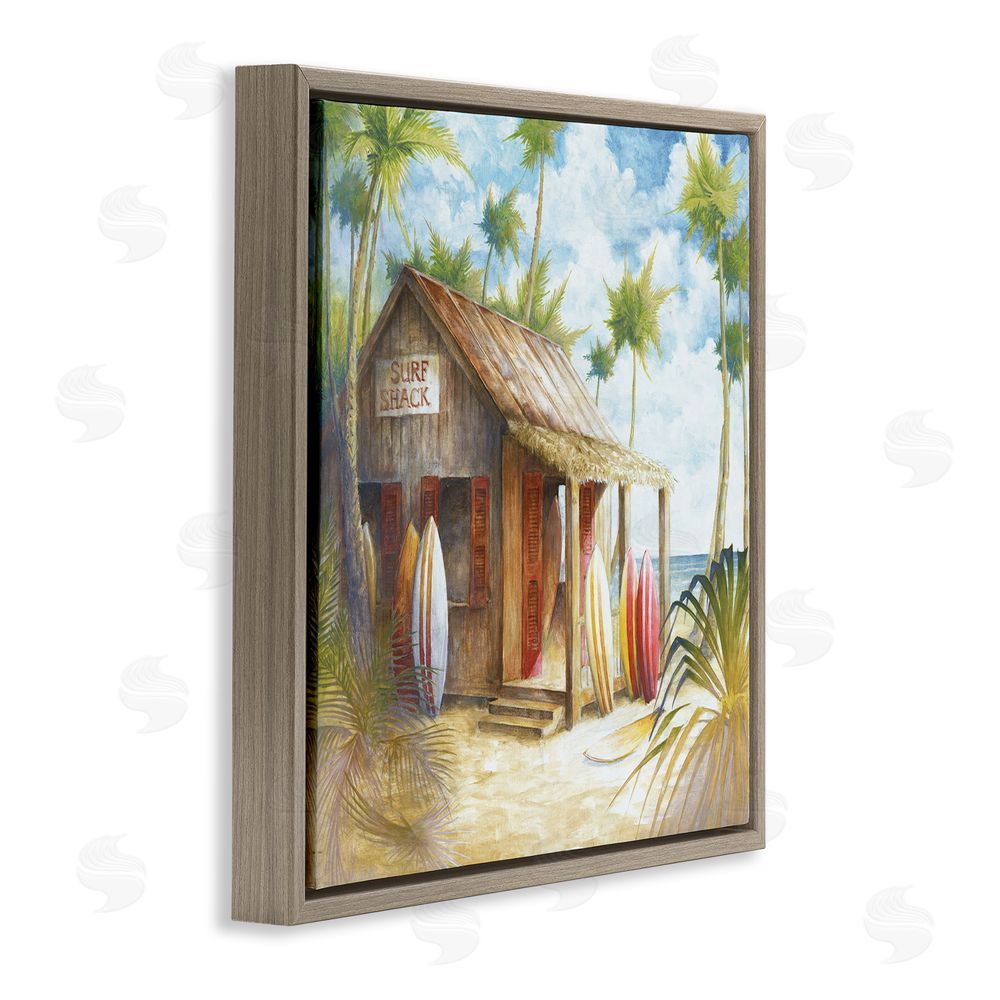 Cloverfield & Co. Summer Surf Shack Brown Floating Frame Canvas Wall Art Print