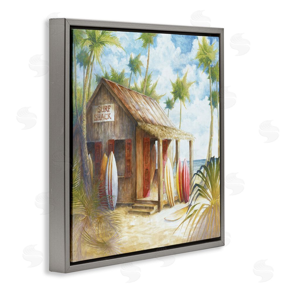 Cloverfield & Co. Summer Surf Shack Gray Floating Frame Canvas Wall Art Print