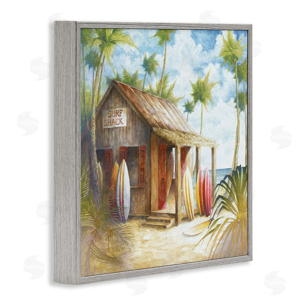Cloverfield & Co. Summer Surf Shack Gray Framed Glicee Wall Art Print