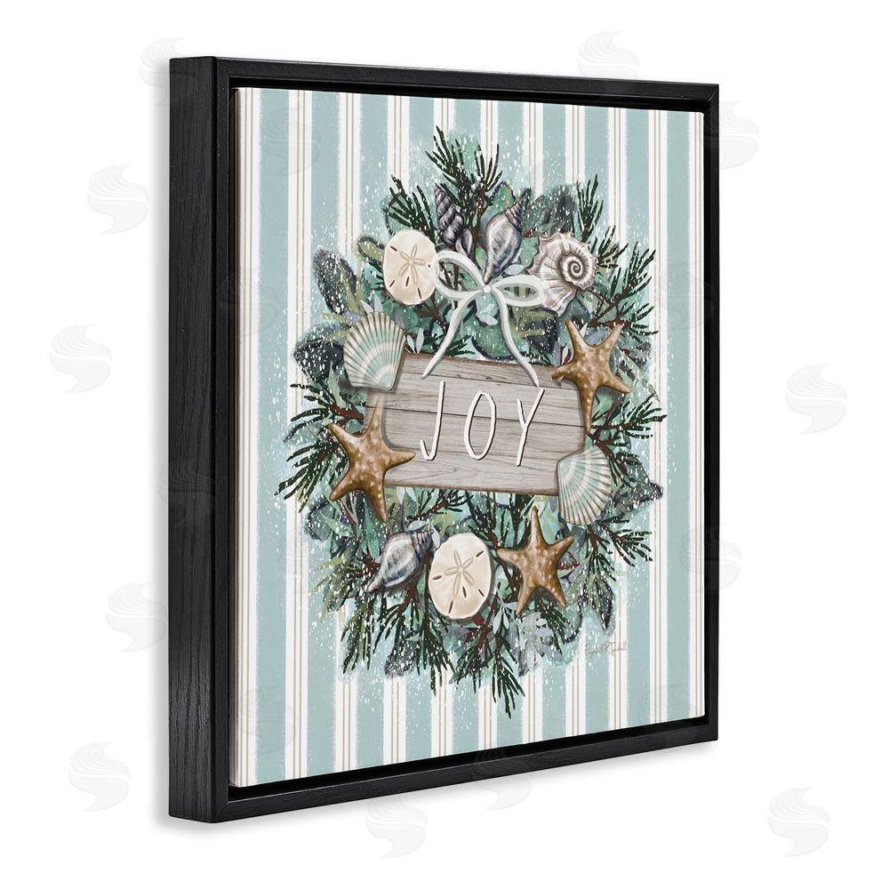 Elizabeth Tyndall Nautical Winter Wreath Black Floating Frame Canvas Wall Art Print
