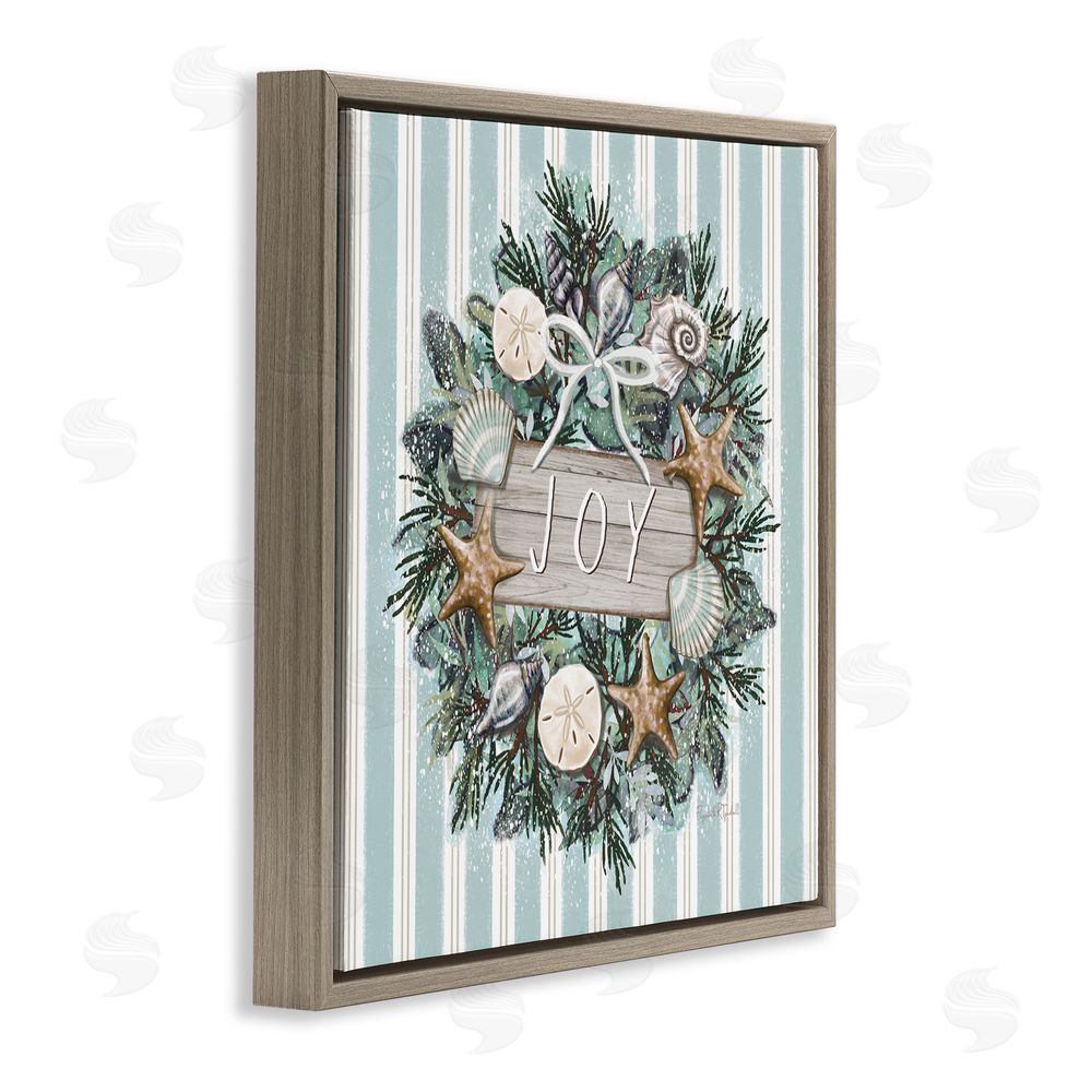 Elizabeth Tyndall Nautical Winter Wreath Brown Floating Frame Canvas Wall Art Print