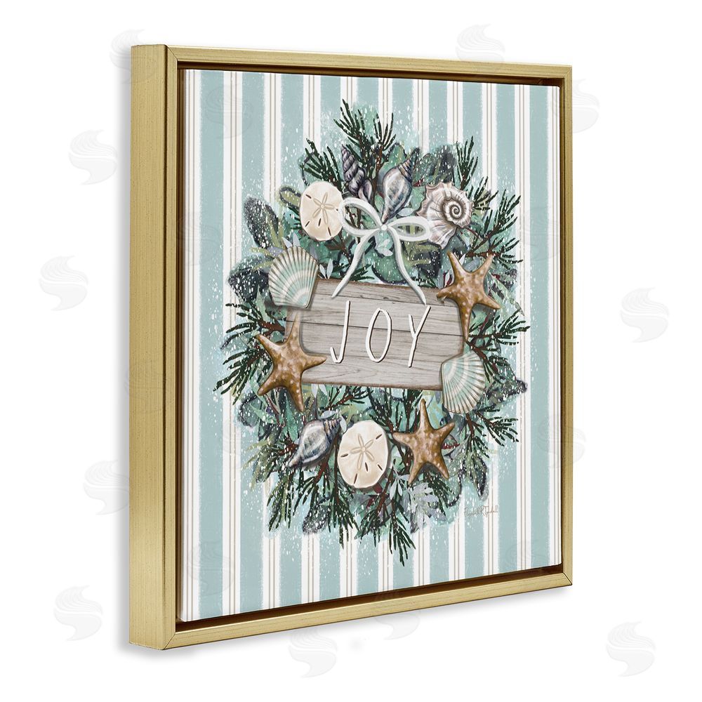 Elizabeth Tyndall Nautical Winter Wreath Gold Floating Frame Canvas Wall Art Print