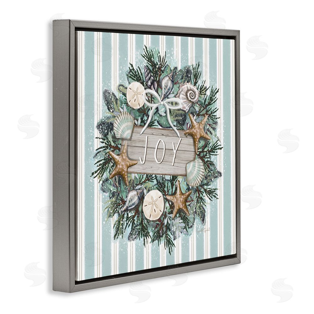 Elizabeth Tyndall Nautical Winter Wreath Gray Floating Frame Canvas Wall Art Print
